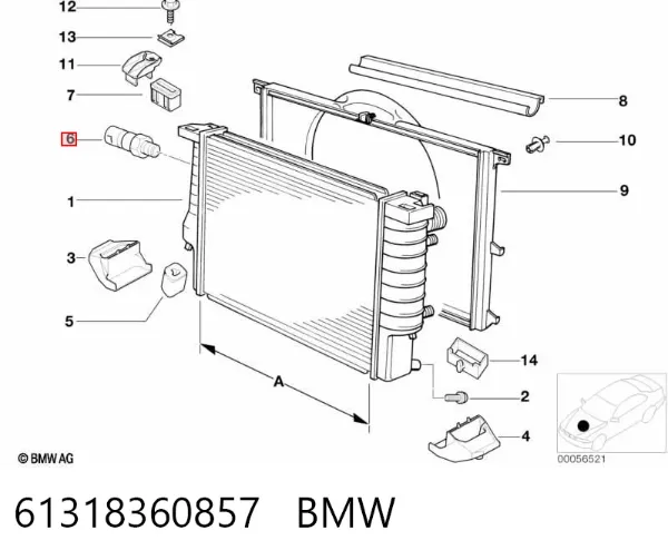 Czujnik temperatury płynu chłodzącego (włączenia wentylatora chłodnicy) 61318360857 BMW