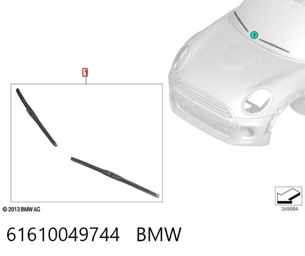 Pióro wycieraczki szyby przedniej, zestaw (2 szt.) 61610049744 BMW
