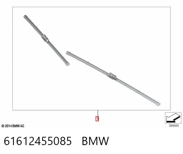 Pióro wycieraczki szyby przedniej, zestaw (2 szt.) 61612455085 BMW