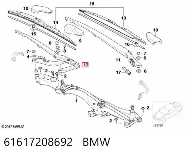 Ramię wycieraczki szyby przedniej BMW 7 E65, E66, E67