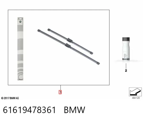 Pióro wycieraczki szyby przedniej, zestaw (2 szt.) 61619478361 BMW
