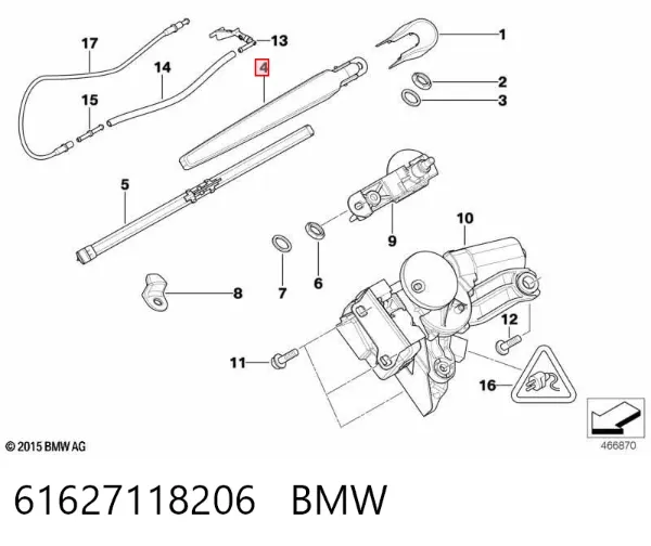 Ramię wycieraczki szyby tylnej 61627118206 BMW