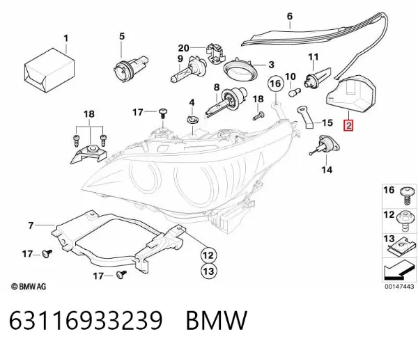Pokrywa reflektora lewego 63116933239 BMW