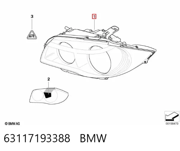 Reflektor prawy 63117193388 BMW