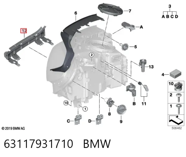 Wspornik (adapter) mocowania reflektora przedniego prawego 63117931710 BMW