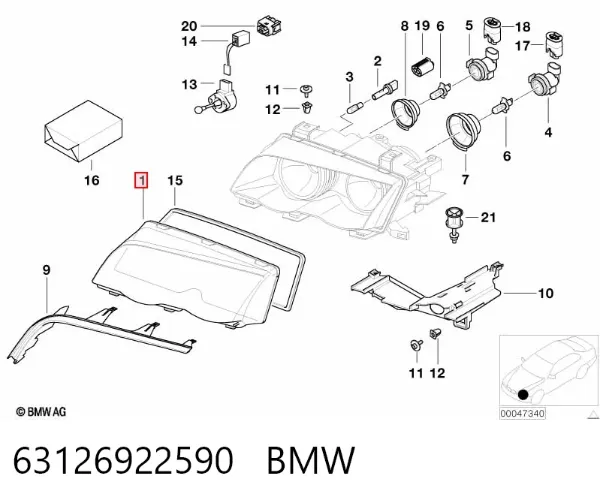 Szkło reflektora prawego 63126922590 BMW