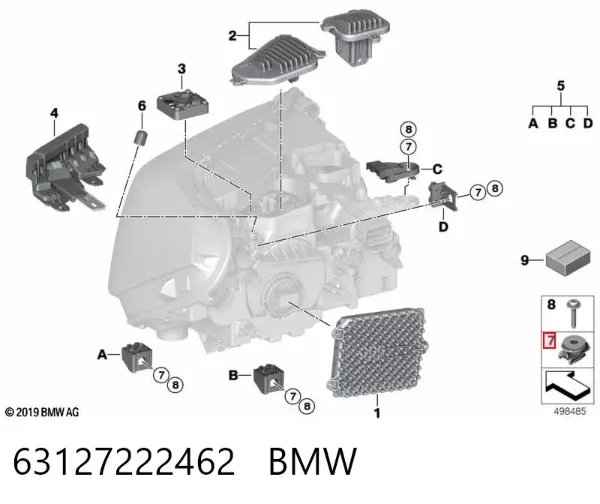 Wspornik (adapter) mocowania reflektora przedniego 63127222462 BMW