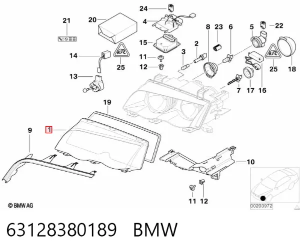 Szkło reflektora lewego 63128380189 BMW