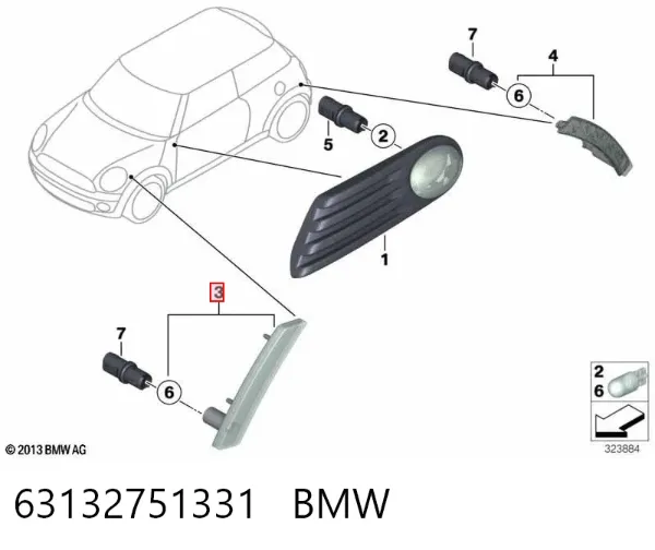 Lampa zespolona (kierunkowskaz) lewa 63132751331 BMW