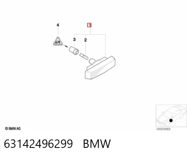 Powtarzacz kierunkowskazu na błotniku 63142496299 BMW