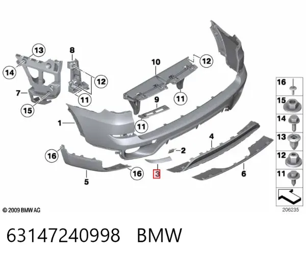 Lampa odblaskowa zderzaka tylnego prawa 63147240998 BMW