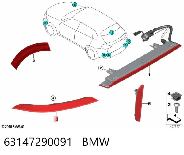 Lampa odblaskowa zderzaka tylnego lewa 63147290091 BMW
