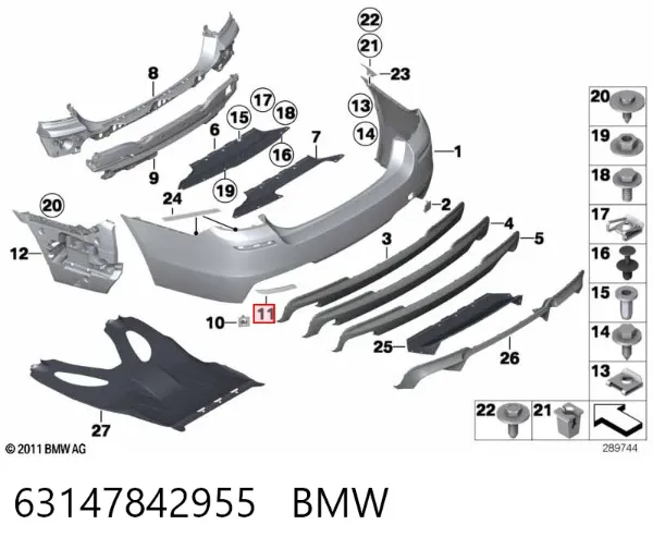 Lampa odblaskowa zderzaka tylnego lewa 63147842955 BMW