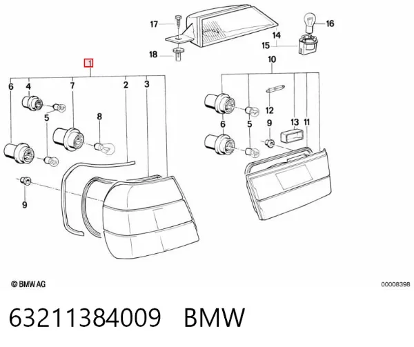 Lampa zespolona tylna lewa zewnętrzna 63211384009 BMW