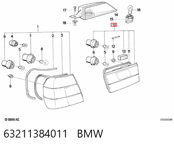 Lampa zespolona tylna lewa wewnętrzna 63211384011 BMW