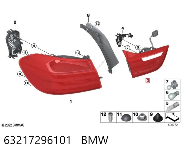 Lampa zespolona tylna lewa wewnętrzna 63217296101 BMW