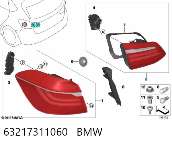 Lampa zespolona tylna prawa zewnętrzna 63217311060 BMW