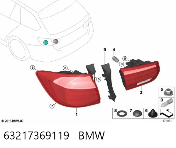 Lampa zespolona tylna lewa wewnętrzna 63217369119 BMW