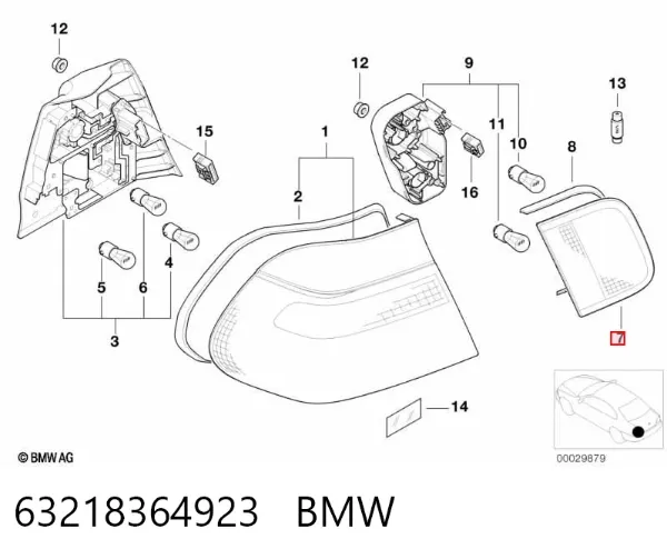 Lampa zespolona tylna lewa wewnętrzna 63218364923 BMW