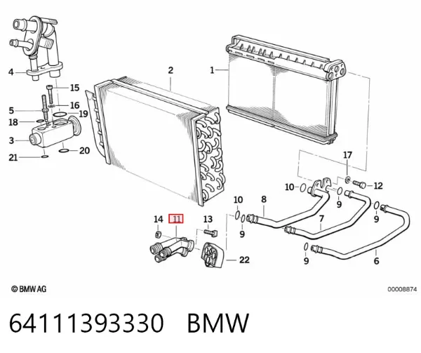 Kołnierz układu chłodzenia (trójnik) 64111393330 BMW