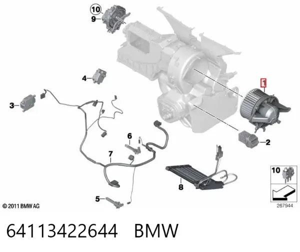 Silniczek wentylatora nagrzewnicy (ogrzewacza wnętrza) 64113422644 BMW