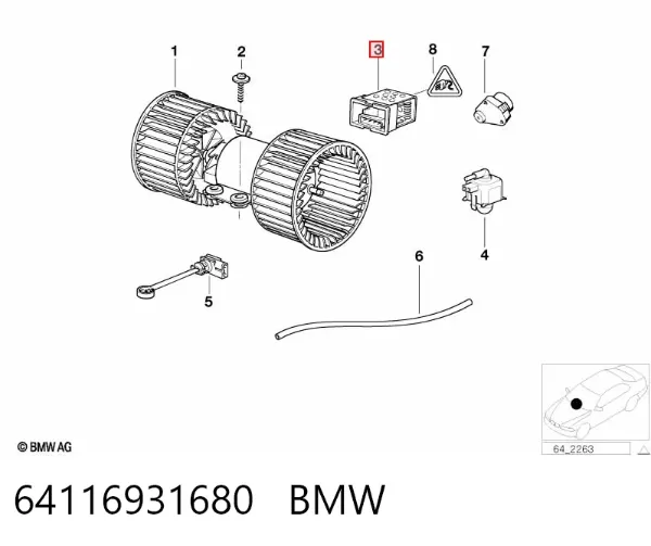 Rezystor wentylatora nagrzewnicy (ogrzewacza kabiny) 64116931680 BMW
