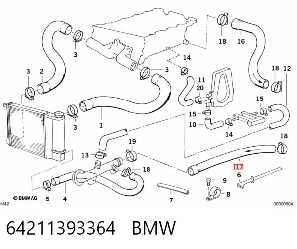 Przewód (króciec) chłodnicy dolny 64211393364 BMW