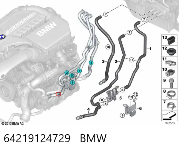 Przewód (króciec) układu chłodzenia 64219124729 BMW