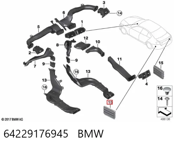 Kratka wentylacyjna tylna 64229176945 BMW