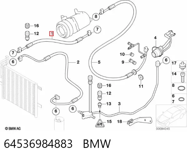 Przewód klimatyzacji, od sprężarki do chłodnicy 64536984883 BMW