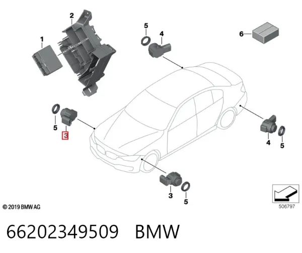 Czujnik parkowania przedni 66202349509 BMW