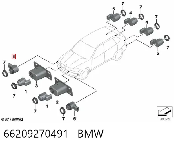 Czujnik parkowania przedni/tylny środkowy 66209270491 BMW