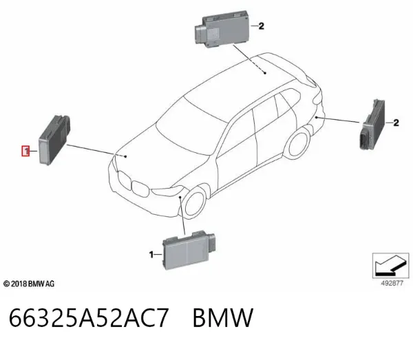 Czujnik kontroli martwej strefy tylny (martwego polam martwego punktu) 66325A52AC7 BMW