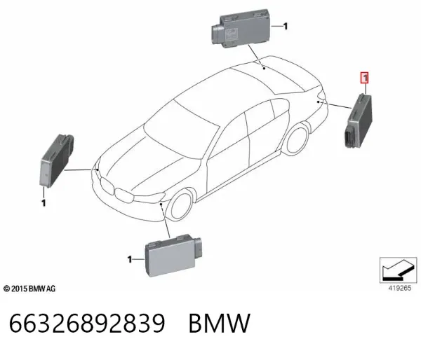 Czujnik kontroli martwej strefy tylny (martwego polam martwego punktu) 66326892839 BMW