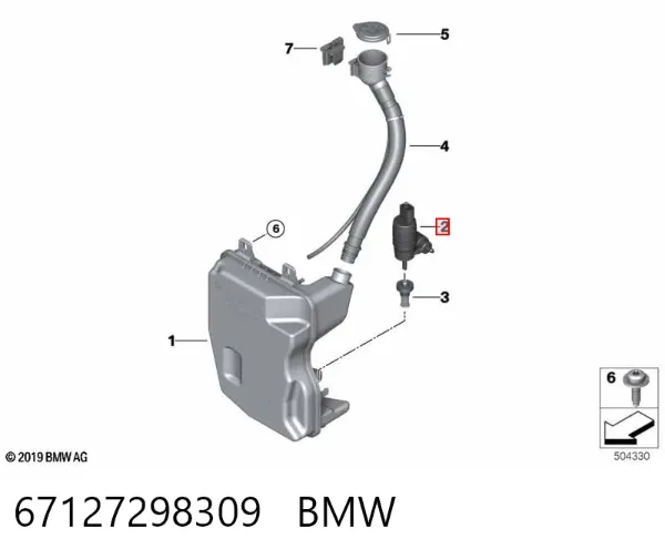 Pompka spryskiwacza szyby przedniej 67127298309 BMW