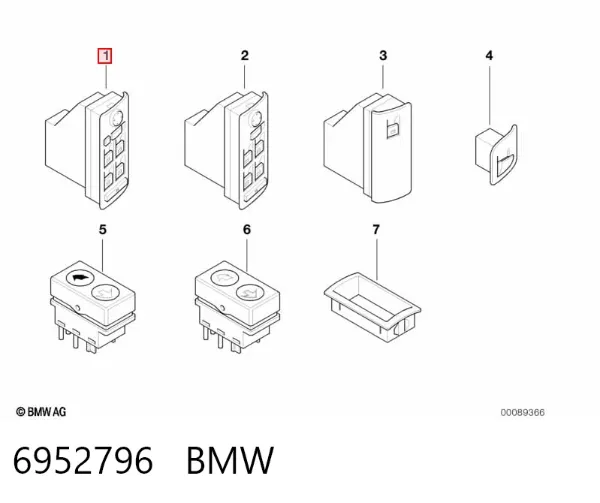 Panel przyciskowy sterowania podnośnikiem szyby przedni lewy 6952796 BMW