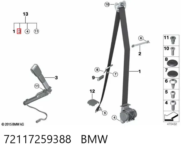 Zapinka pasa bezpieczeństwa przednia prawa 72117259388 BMW