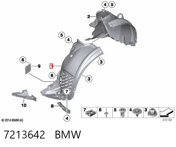 Nadkole błotnika przedniego prawe przednie 7213642 BMW
