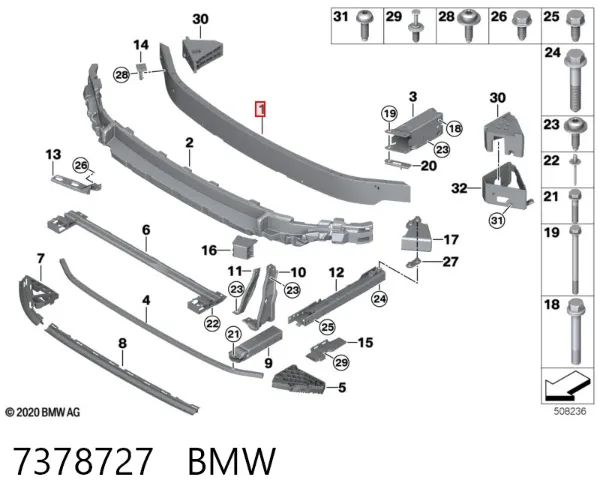 Wzmocnienie zderzaka przedniego 7378727 BMW