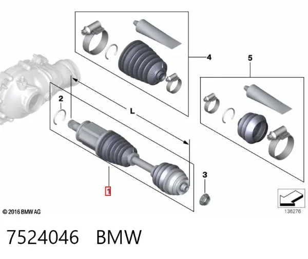 Półoś napędowa przednia prawa 7524046 BMW