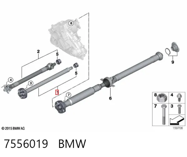 Wał Cardana, do mostu przedniego 7556019 BMW
