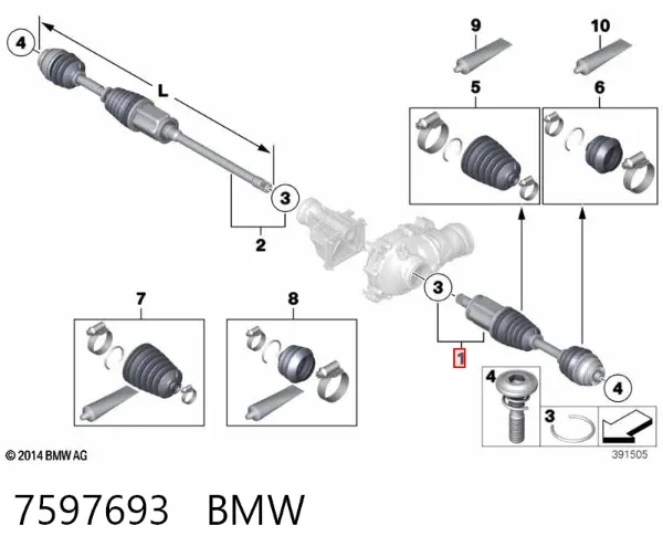 Półoś napędowa przednia lewa 7597693 BMW