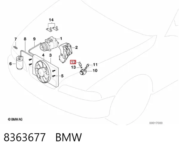 Czujnik temperatury płynu chłodzącego (włączenia wentylatora chłodnicy) 8363677 BMW