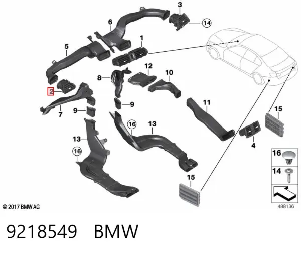Kratka wentylacyjna kabiny na "torpedo" lewa 9218549 BMW