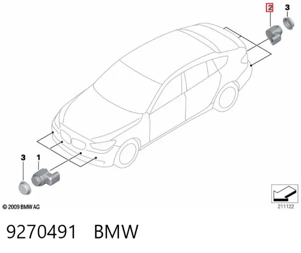Czujnik parkowania przedni/tylny środkowy 9270491 BMW