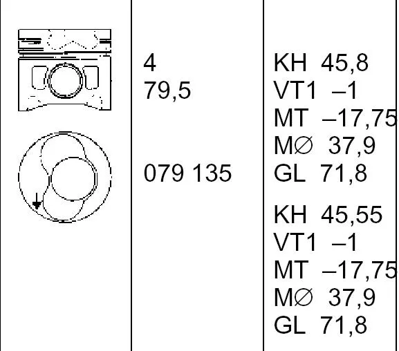 Tłok, komplet do jednego cylindru, STD 0304000 Mahle Original