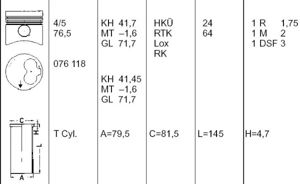 Tłok, komplet na 1 cylinder, 2. naprawa (+0,50) 0297902 Mahle Original