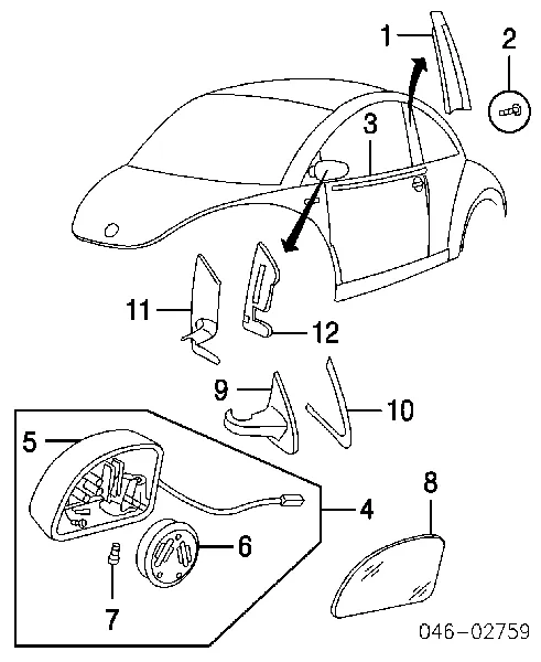 Lusterko wsteczne lewe Volkswagen Beetle 9C1, 1C1, 9G1