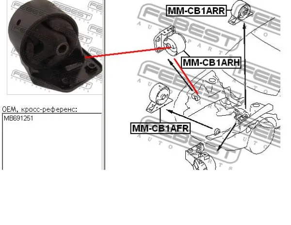 Poduszka (podpora) silnika prawa Mitsubishi Lancer 5 CB, CD, CE