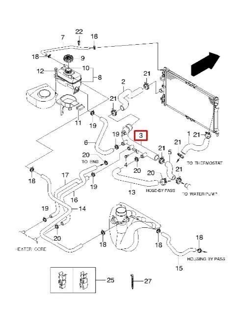 Kołnierz układu chłodzenia (trójnik) Daewoo Nubira I